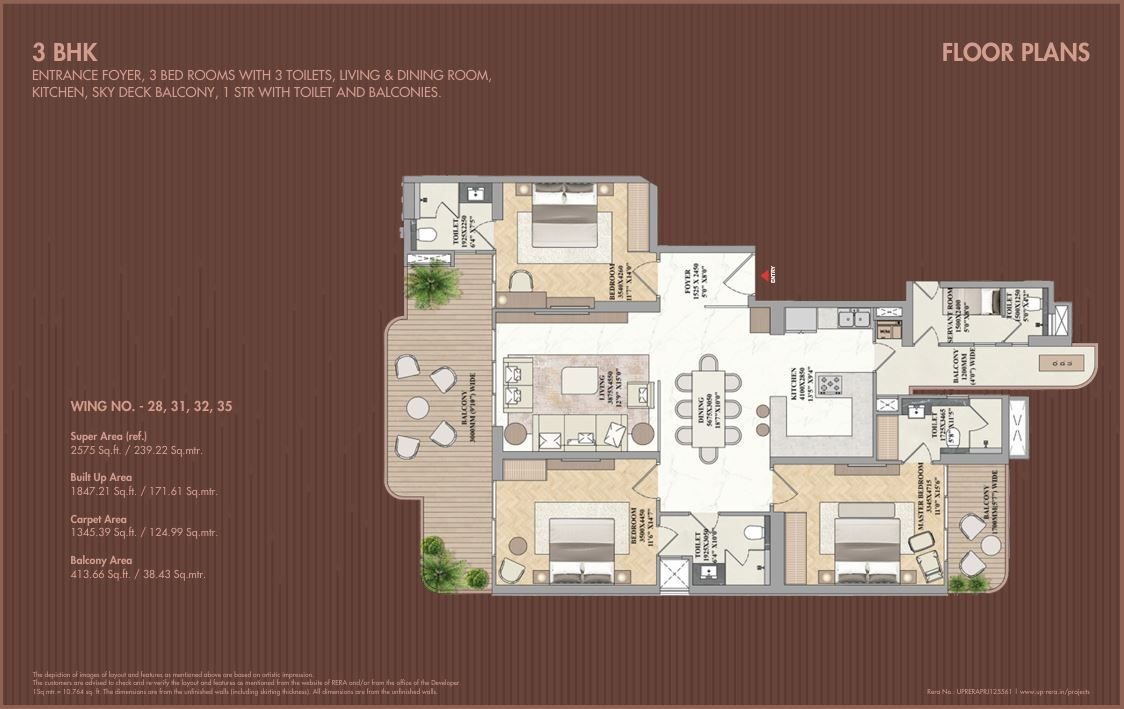 Ace Sector 150 Noida 3 BHK floor plan — Wing 28/31/32/35, 2575 sq.ft. super area